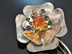 USA circa 1940! Chic large flower brooch made of 925 silver