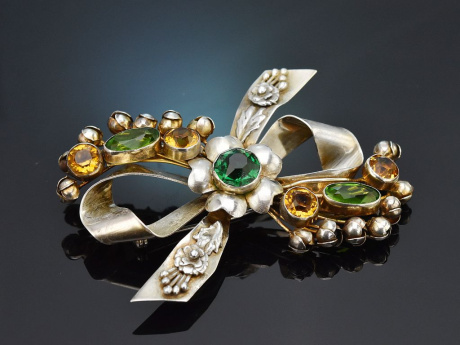 USA um 1940! Gro&szlig;e signierte Hob&eacute; Schleifen Brosche aus Silber 925