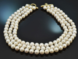 Jackie Style! Edle 3-reihige Zuchtperlen Kette mit...