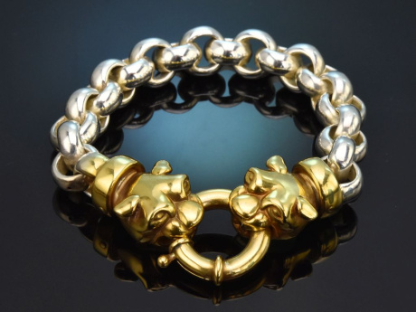 M&uuml;nchen um 1980! Schickes Armband mit vergoldeten Pantherk&ouml;pfen aus Silber 925