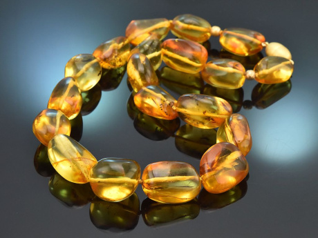 Sch&ouml;ne gro&szlig;e baltische Bernstein Kette mit vergoldeter Schlie&szlig;e aus Silber 925