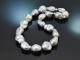 Big Grey! Large baroque natural grey cultured pearl necklace with satin-finished silver ball clasp