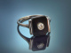 M&uuml;nchen um 1925! Schlichter Art Deco Ring mit Diamant und Onyx aus Wei&szlig;gold 585