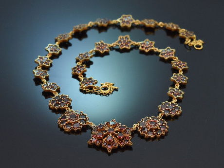 B&ouml;hmen um 1900! H&uuml;bsche Granat Kette aus vergoldetem Tombak