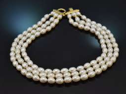 Jackie Style! Dreireihiges Zuchtperlen Collier mit...