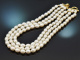 Jackie Style! Dreireihiges Zuchtperlen Collier mit vergoldeter Schlie&szlig;e aus Silber 925