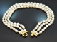 Jackie Style! Dreireihiges Zuchtperlen Collier mit vergoldeter Schlie&szlig;e aus Silber 925