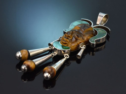 Mexico around 1965! Rare large mask pendant with tigers...