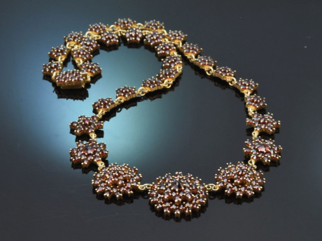 B&ouml;hmen um 1950! Wundersch&ouml;ne Granat Kette aus vergoldetem Silber 800