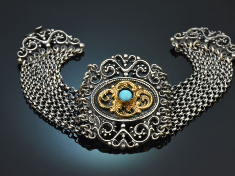 &Ouml;sterreich um 1965! Sch&ouml;nes Trachten Armband mit T&uuml;rkis aus Silber 835