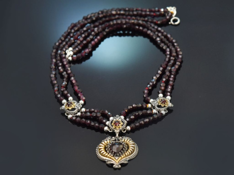 Tegernsee um 1960! H&uuml;bsche Granat Trachten Kette aus Silber 835