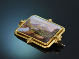 Schweiz um 1860! Feine Emaille Brosche mit Mont Blanc und...