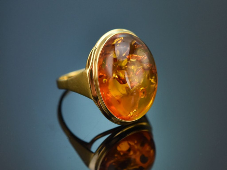 Stuttgart um 1980! Schlichter Bernstein Ring aus Gold 585