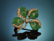 Berlin around 1900! Lucky clover brooch with enamel seed pearls and diamond in 585 gold