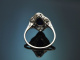 Vienna around 1915! Early Art Deco ring with sapphires and old european cut diamonds in platinum