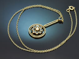 England um 1900! Feines Aquamarin Collier mit Saatperle...