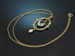England um 1900! Aquamarin Anh&auml;nger Collier mit...