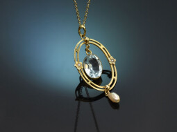 England um 1900! Aquamarin Anh&auml;nger Collier mit...