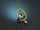 England um 1900! Aquamarin Anh&auml;nger Collier mit Naturperle aus Gold 9 Ct