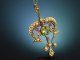 London um 1900! Seltenes Suffragetten Anh&auml;nger Collier mit Peridot und Rubinen aus Gold