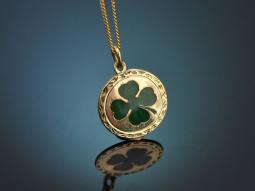 Um 1910! Gl&uuml;cks Kleeblatt Anh&auml;nger mit Kette...