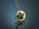 Um 1910! Gl&uuml;cks Kleeblatt Anh&auml;nger mit Kette Emaille und Gold 585