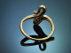 Around 1980! Beautiful snake ring with diamonds in 585 gold