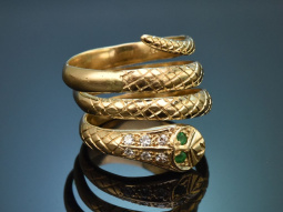 M&uuml;nchen um 1985! Schwerer Schlangen Ring Smaragde...