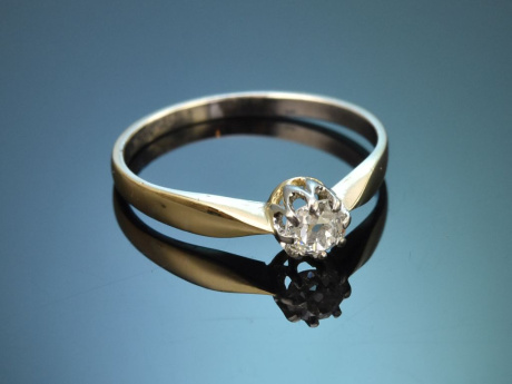 Um 1915! Schlichter Altschliff Diamant Verlobungs Ring 0,25 ct aus Gold 585