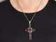 Munich around 1880! Large historical amethyst cross pendant with seed pearls made of gold-plated silver