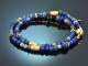 Deep Blue! Fancy bracelet made of lapis lazuli sapphire labradorite and 925 silver with gold plating