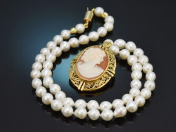 M&uuml;nchen um 1950! Zuchtperlen Kette mit Kamee...