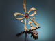Around 1950! Pretty bow pendant with seed pearls and garnet in 333 gold