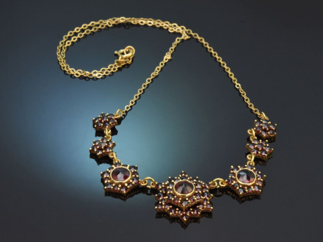 M&uuml;nchen um 1980! Sch&ouml;ne klassische Granat Kette aus vergoldetem Silber