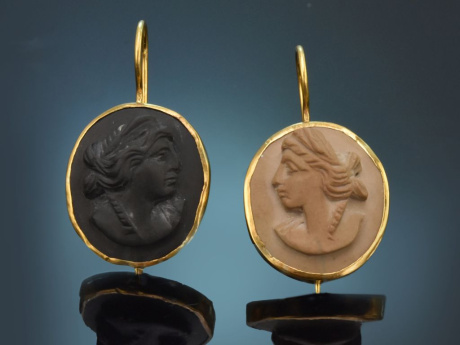 Neapel um 1880! Sch&ouml;ne Lava Kamee Ohrringe aus vergoldetem Silber