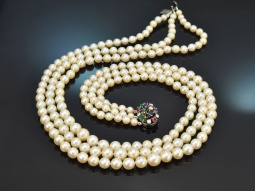 Wien um 1965! Edles 3reihiges Akoya Zuchtperlen Collier...