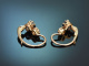 Wien um 1900! Feine Dormeuse Ohrringe mit Saphiren und Diamant Rosen aus Gold 585