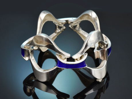  Heavy vintage design bracelet with enamel decoration in 925 silver