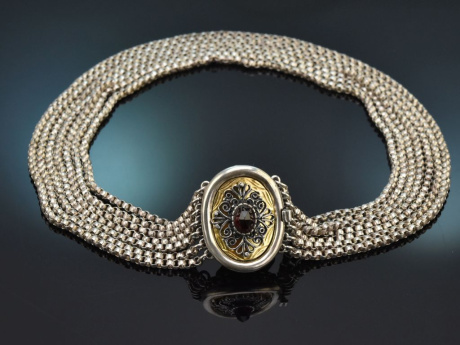 Tegernsee um 1980! Sch&ouml;ne Trachten Kropf Kette 7reihig mit Granat aus Silber 835