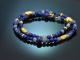Deep Blue! Fancy Armband aus Lapislazuli Saphir Labradorit Tansanit und vergoldetem Silber