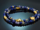 Deep Blue! Fancy Armband aus Lapislazuli Saphir Labradorit Tansanit und vergoldetem Silber