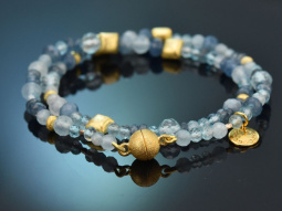Soft Blue! Zweireihiges Fancy Armband mit Aquamarin...