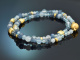 Soft Blue! Zweireihiges Fancy Armband mit Aquamarin Saphir Blautopas Angelit und vergoldetem Silber