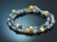 Soft Blue! Zweireihiges Fancy Armband mit Aquamarin Saphir Blautopas Angelit und vergoldetem Silber