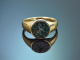 Um 1930! Gravierter Wappen Siegel Ring mit L&ouml;wen aus Heliotrop und Gold 585