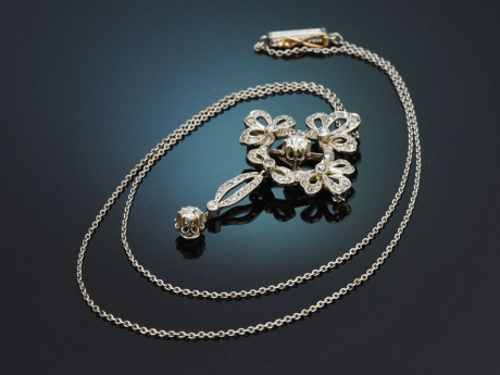 Ulm um 1910! Belle Epoque Diamant Anh&auml;nger mit Kette aus Platin