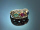 S&uuml;ddeutsch um 1820! Antiker Ring mit Smarad Rubin Saphir und Diamanten aus Gold 750 und Silber