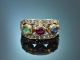 S&uuml;ddeutsch um 1820! Antiker Ring mit Smaragd Rubin Saphir und Diamanten aus Gold 750 und Silber
