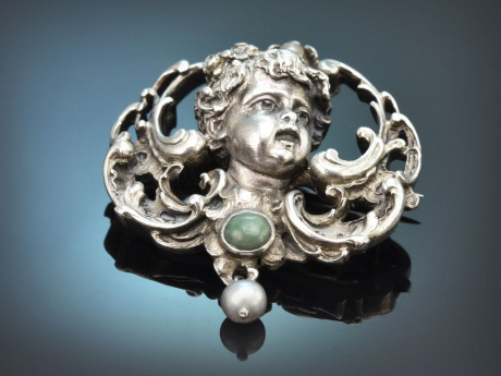 Theodor Schallmayer M&uuml;nchen um 1890! Putten Historismus Brosche aus Silber