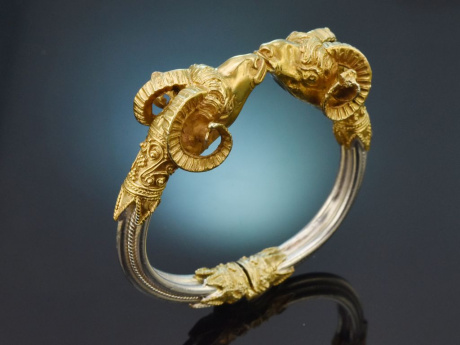 Around 1980! Stylish bangle with ram heads made of gold-plated 925 silver